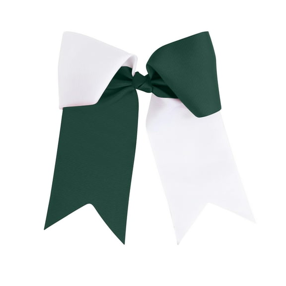 Two Tone Jumbo Bow Clip with Tails (Green & White)
