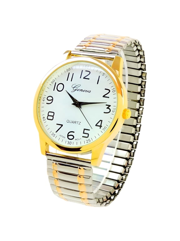 Two-Tone Large Face Easy to Read Stretch Band Watch
