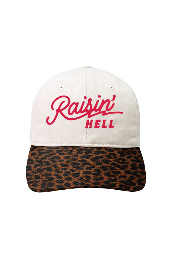Two Tone Leopard Brim Baseball Cap, Raisin' Hell Script Embroidery Structured Adjustable Sun Hat for Women Daily Outdoor Casual Wear