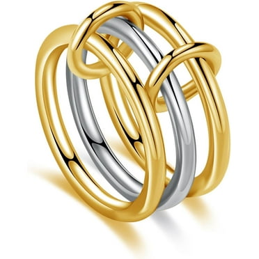 Two Tone Link Connected Rings Interlocking Ring Gold Silver Cubic Zirconia Statement Ring Maximalist Stacking Ring for women men lovers
