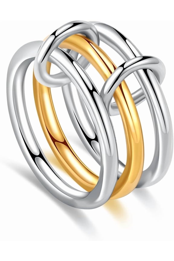 Two Tone Link Connected Rings Interlocking Ring Gold Silver Cubic Zirconia Statement Ring Maximalist Stacking Ring for women men lovers