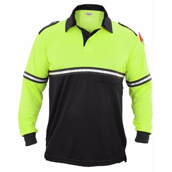 Two Tone Long Sleeve Bike Patrol Shirt with Zipper Pocket - Lime Green and Black - 3XL