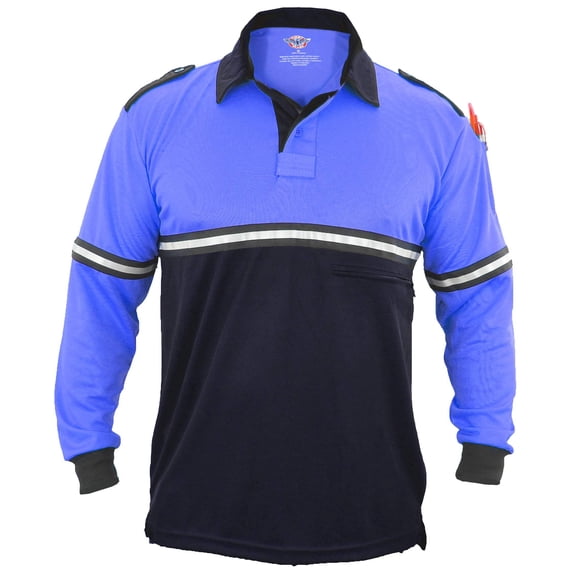 Two Tone Long Sleeve Bike Patrol Shirt with Zipper Pocket - Royal Blue and Navy Blue - M