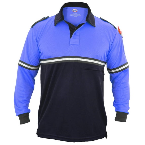 Two Tone Long Sleeve Bike Patrol Shirt with Zipper Pocket - Royal Blue and Navy Blue - S
