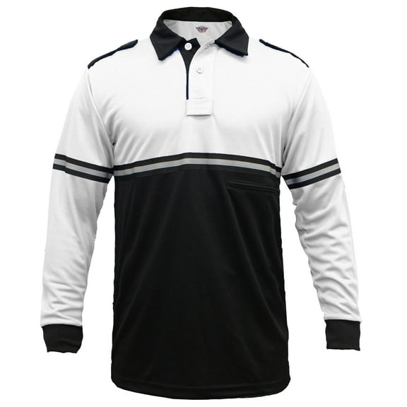 Two Tone Long Sleeve Bike Patrol Shirt with Zipper Pocket - White and Black - S