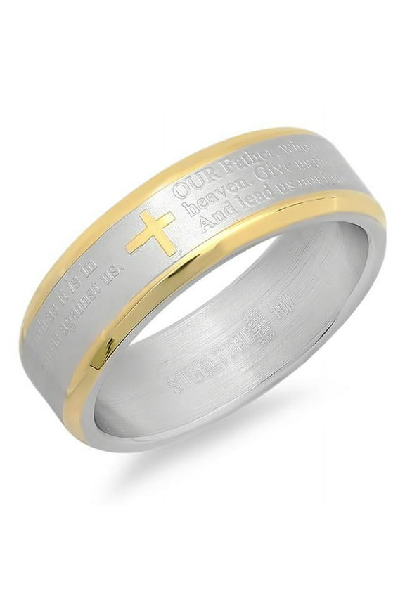 Two-Tone Lords Prayer Ring In English- Size - 11