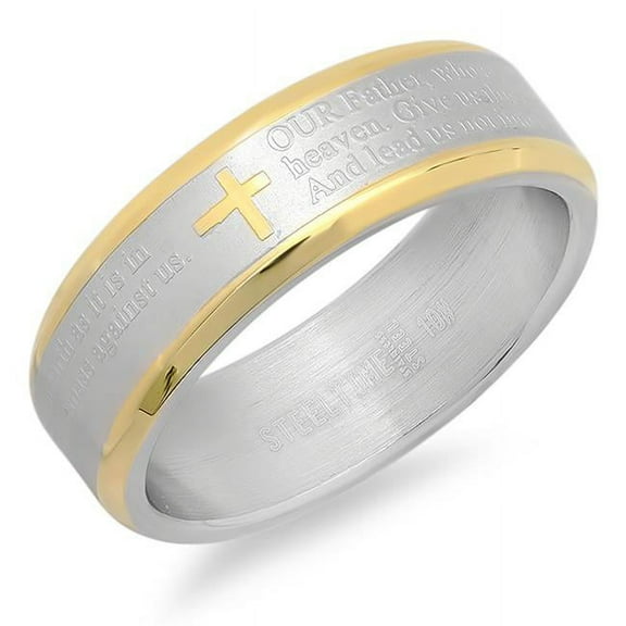 Two-Tone Lords Prayer Ring In English- Size - 12
