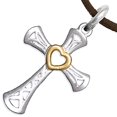 thumbnail image 1 of Two Tone Matt Gold Heart and Silver Cross Adjustable Necklace Hypoallergenic, Safe-Nickel, Lead, And CadmiunFree, 1 of 1