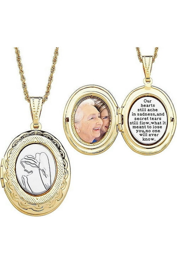 Two-Tone Memorial Angel 14Kt Gold-Plated Locket Pendant Necklace, 20"