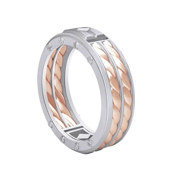 AFFY Two-Tone Men's Wedding Band Ring in 14K Solid White Gold