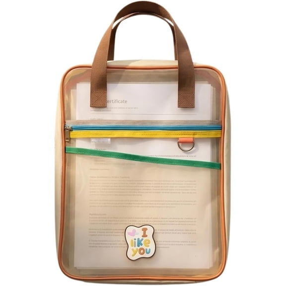 Two-Tone Mesh Zipper Tote Bag, A4 Clear Nylon Document Organizer with Handle, L-Shaped Opening Large Capacity Foldable File Pouch for Office, Business & Travel