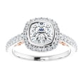 thumbnail image 1 of Two Tone Metal Ring, Bezel Set Cushion Cut Diamond Engagement Ring, Square Halo Diamond Ring, Surprise Diamond Ring, Solitaire With Accents Ring, 14K White Gold Plated, 2.4 Ct Simulated Diamond, 1 of 5