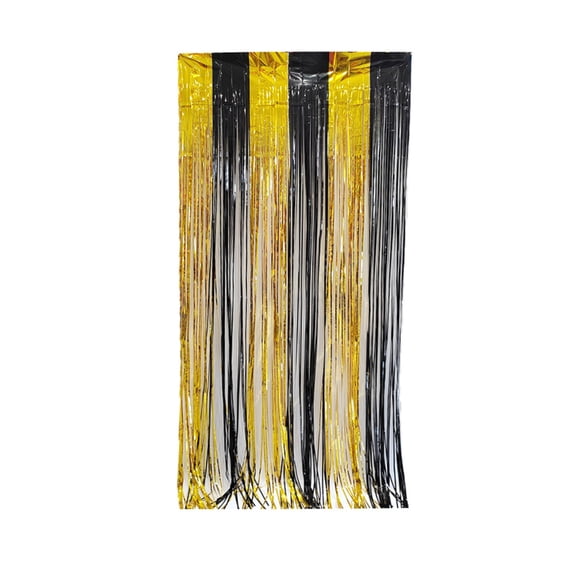 Two-Tone Metallic Foil Fringe Curtain for Birthday Party Wedding and Photo Booth Backdrop Decoration 6.5 Foot Black Gold