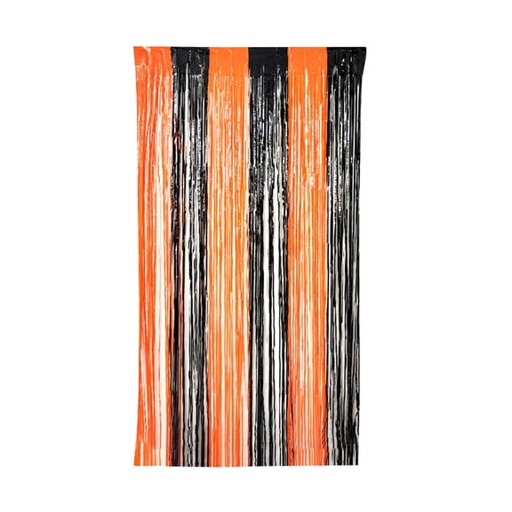 Two-Tone Metallic Foil Fringe Curtain for Birthday Party Wedding and Photo Booth Backdrop Decoration 6.5 Foot Orange Black