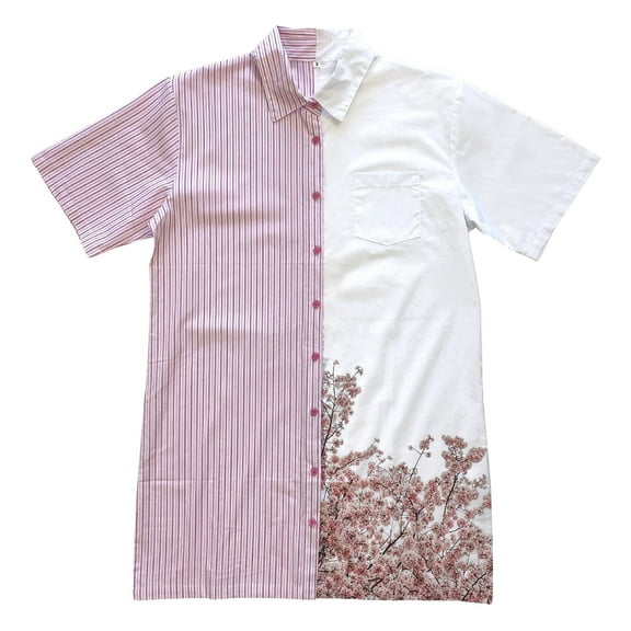 Two Tone Mini Shirt Dress / Cherry Blossoms