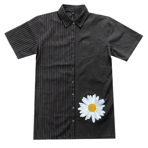 Two Tone Mini Shirt Dress / Daisy Flower