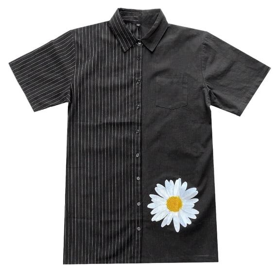 Two Tone Mini Shirt Dress / Daisy Flower