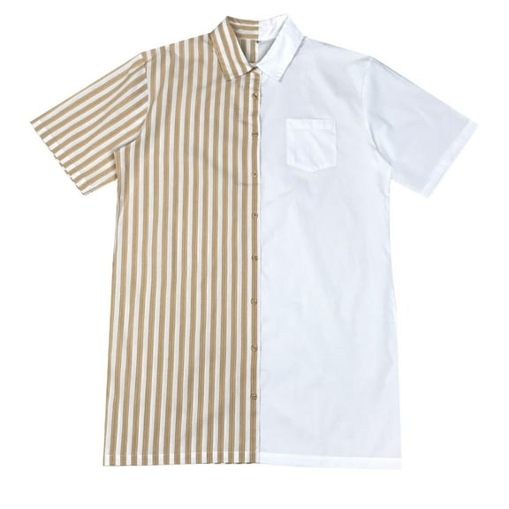 Two Tone Mini Shirt Dress / Yellow Stripe