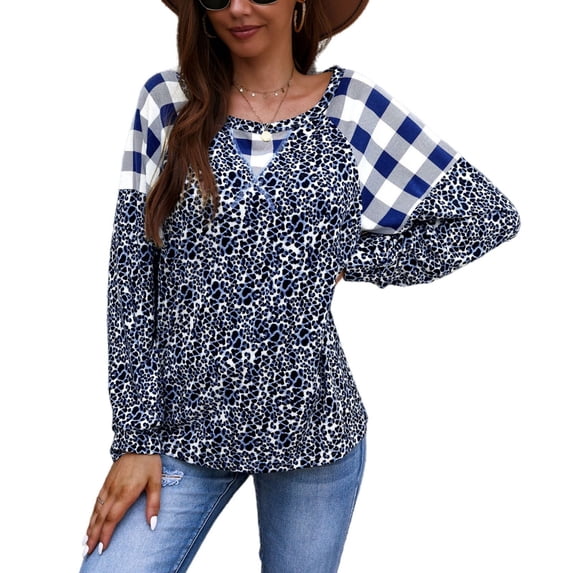 Two Tone Mixed Print Sweater Blue Small
