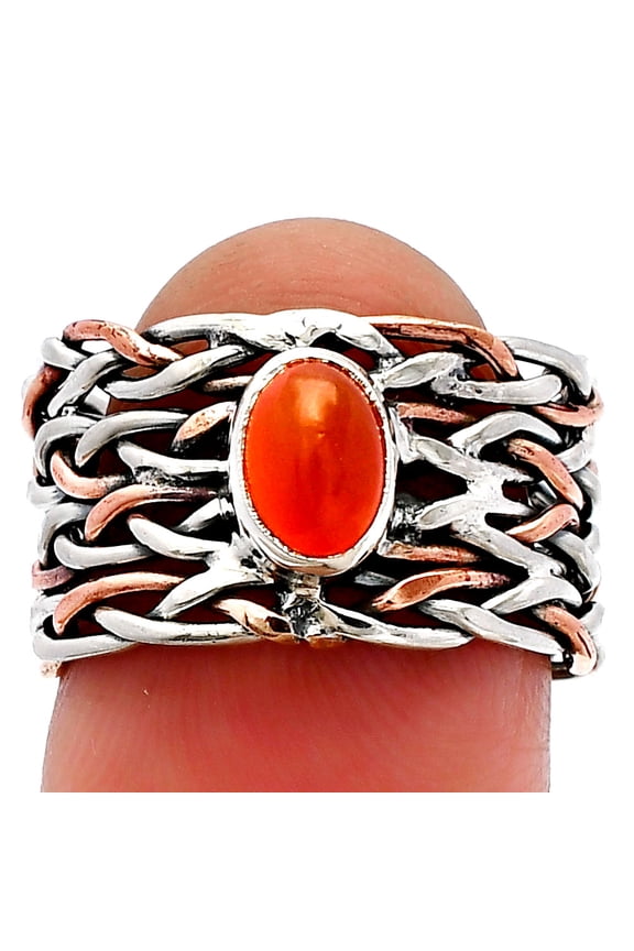 Two Tone - Natural Carnelian 925 Sterling Silver Ring s.6.5 Jewelry R-1589 SDR229983