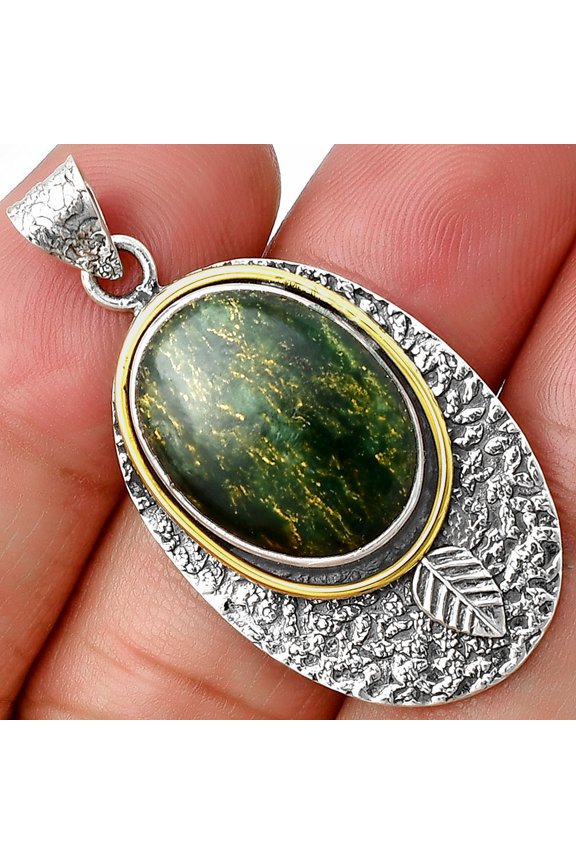 Two Tone - Natural Green Fuchsite 925 Sterling Silver Pendant Jewelry P-1222 SDP140013