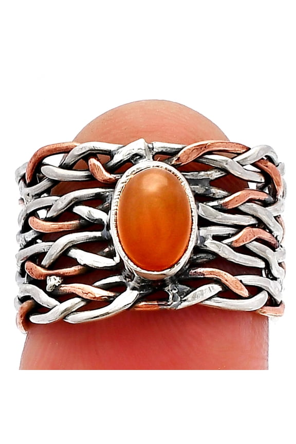 Two Tone - Natural Peach Moonstone 925 Sterling Silver Ring s.5.5 Jewelry R-1589 SDR229971