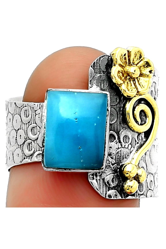 Two Tone - Natural Smithsonite 925 Sterling Silver Ring s.8 Jewelry R-1681 SDR161327