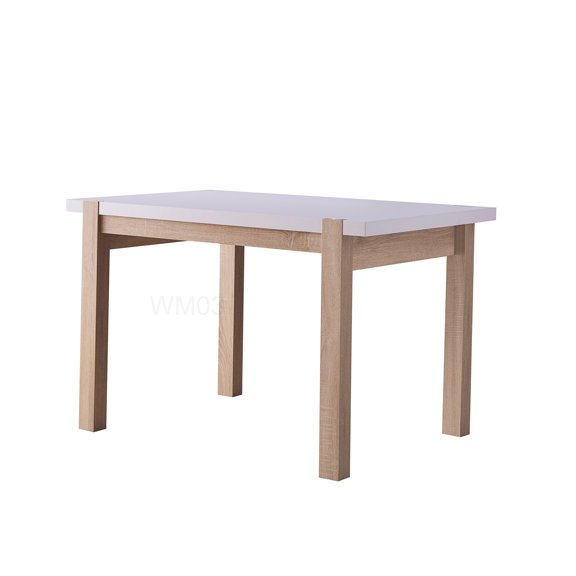Two-Tone Natural White Dining Table with Solid Wood Base, Seats 4