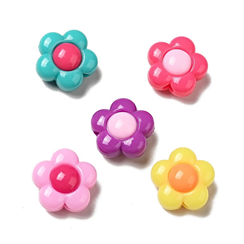 Two Tone Opaque Acrylic Beads Flower Mixed Color 15.5x16x9mm Hole: 2.8mm about 454pcs/500g