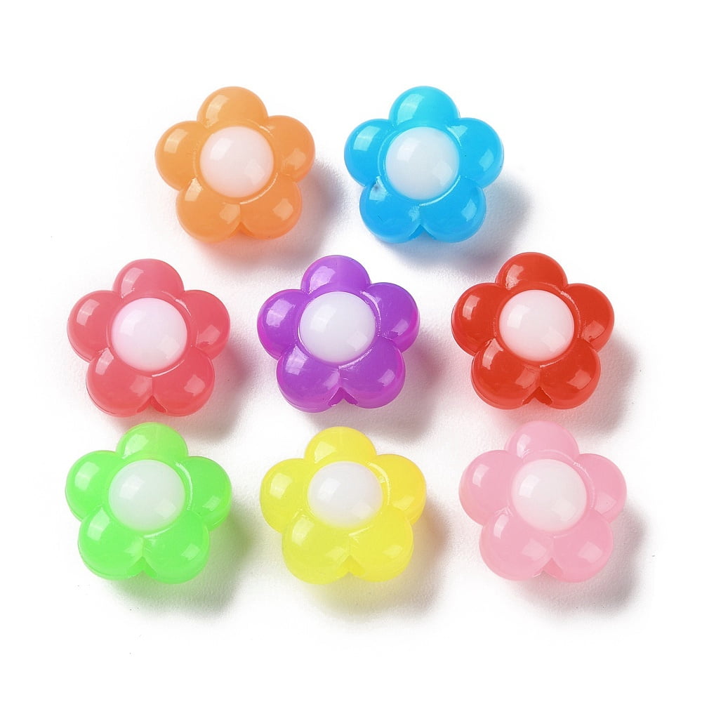 Two Tone Opaque Acrylic Beads Imitation Jelly Flower 16x16x9mm Hole: 2.8mm about 458pcs/500g
