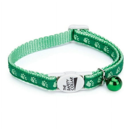 Two Tone Pawprint Cat Collar Jingle Bell Nylon Ribbon Fits 8" - 12" Choose Color (Green)