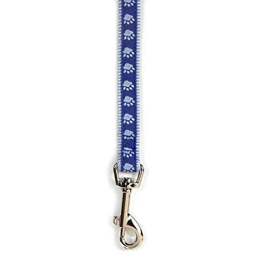 Two Tone Pawprint Dog Lead Leash Selections Stylish Paw Print Reinforced Ribbon(Large Blue Lead)