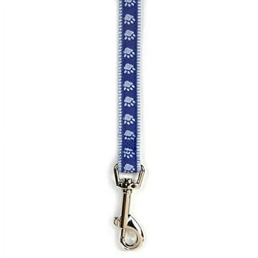 Two Tone Pawprint Dog Lead Leash Selections Stylish Paw Print Reinforced Ribbon(Large Blue Lead)