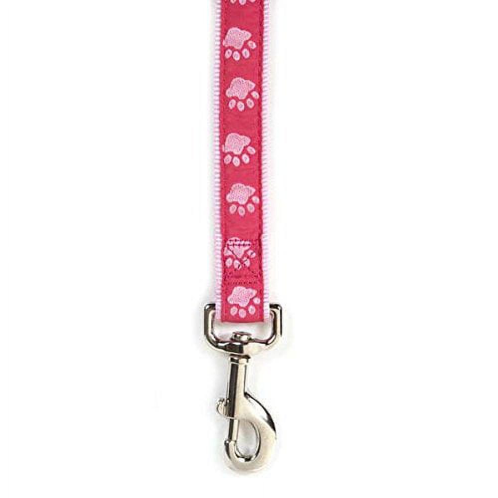 Two Tone Pawprint Dog Lead Leash Selections Stylish Paw Print Reinforced Ribbon(Large Pink Lead)