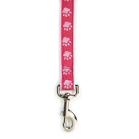 Two Tone Pawprint Dog Lead Leash Selections Stylish Paw Print Reinforced Ribbon(Large Pink Lead)