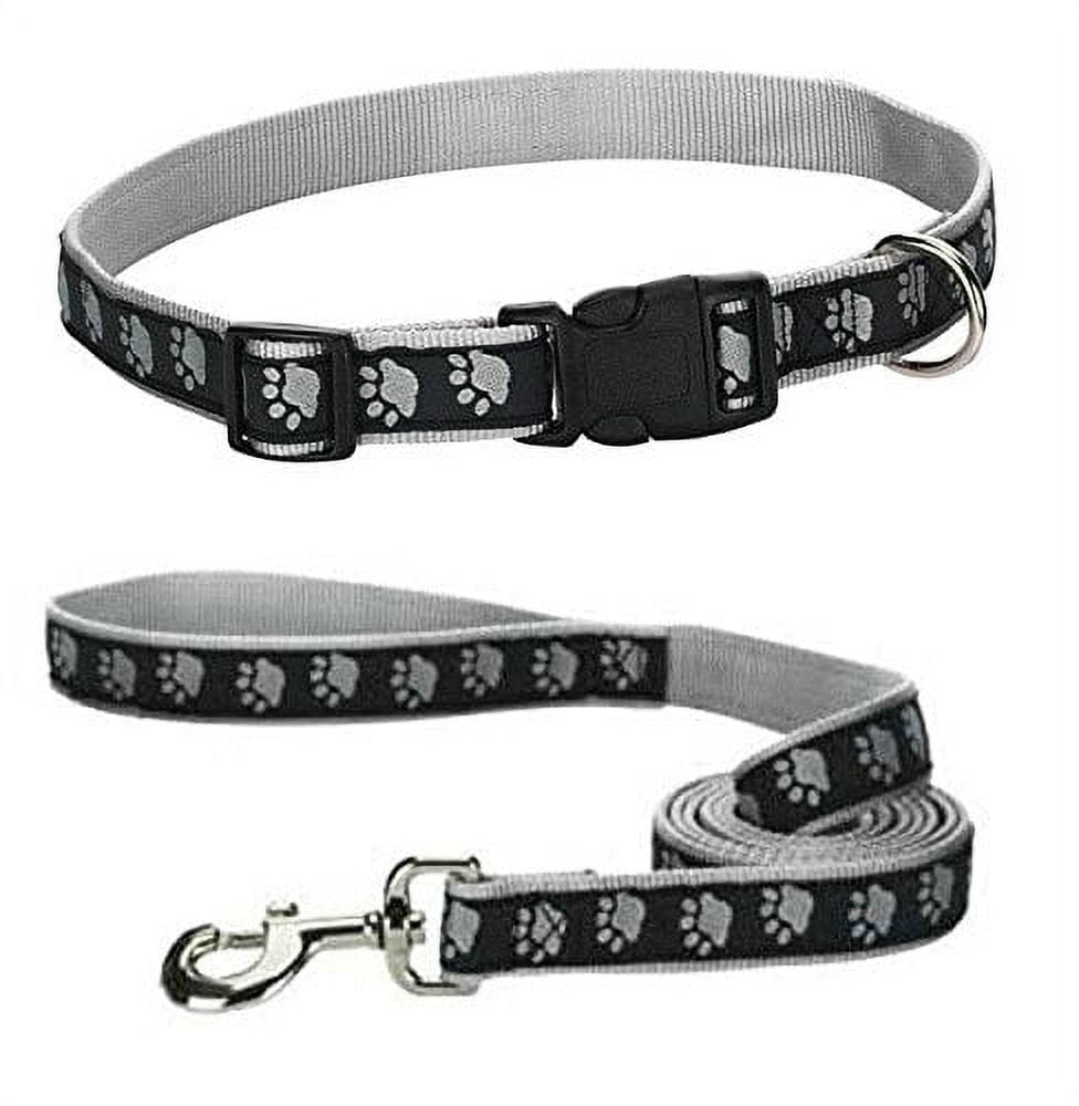 Two Tone Pawprint Matching Dog Collar Leash Sets Stylish Paw Print Reinforced Small Black Combo Collar Lead Walmart Business Supplies