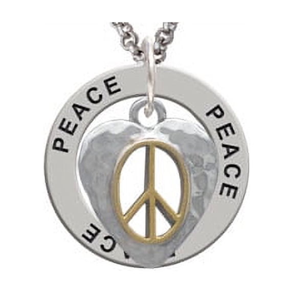 Two Tone Peace Sign inside Heart Peace Affirmation Ring Necklace