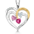 thumbnail image 1 of Two Tone Pink Moissanite and White Moissanite and Pink Created Sapphire `I love you to the moon and back` Engraved Pendant Necklace for Women (1.52 Cttw, Gemstone, Heart Shape 5MM, 18 inch Chain), 1 of 3