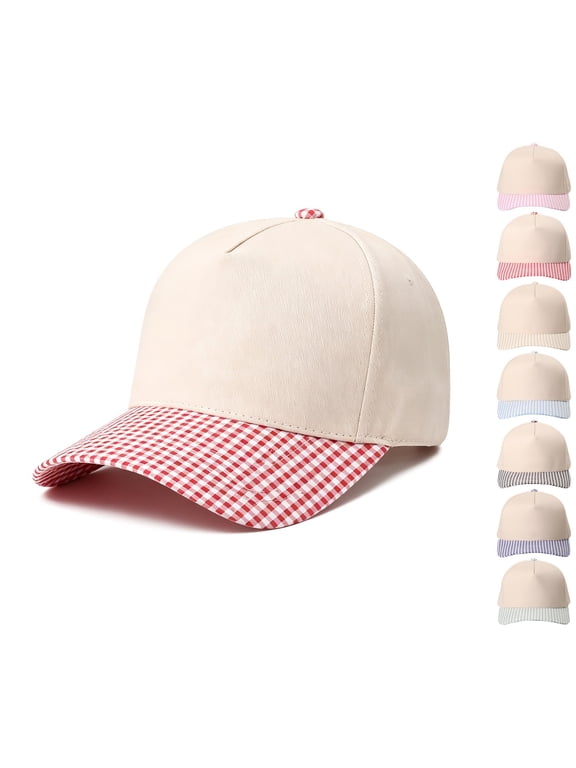 Two Tone Plaid Brim Trucker Hat for Women Men Check Visor Adjustable Cap