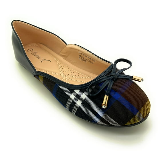 Two Tone Plaid with Solid Bow Ballerina Flats
