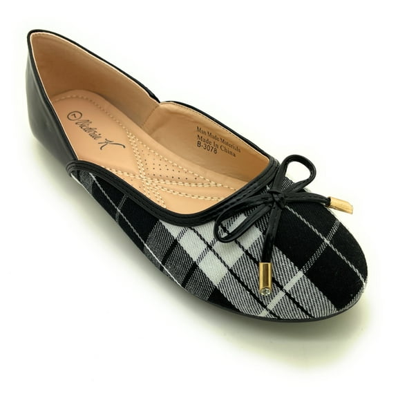 Two Tone Plaid with Solid Bow Ballerina Flats