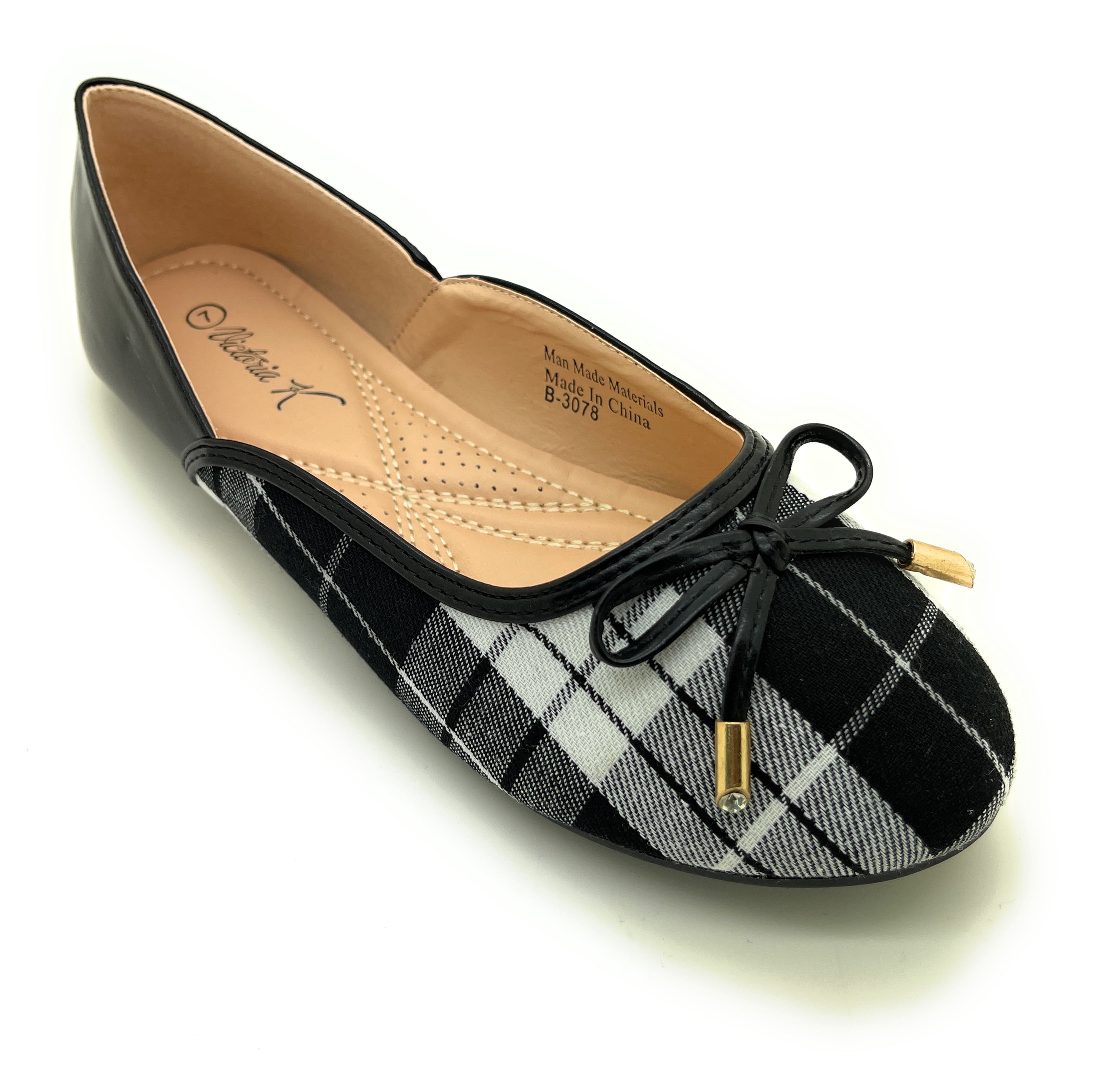 Two Tone Plaid with Solid Bow Ballerina Flats
