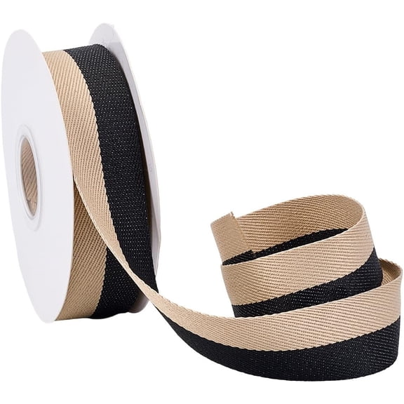 Two Tone Polycotton Ribbons Stripe Moccasin 1 inch(25mm) about 9.84 Yards(9m)/Roll