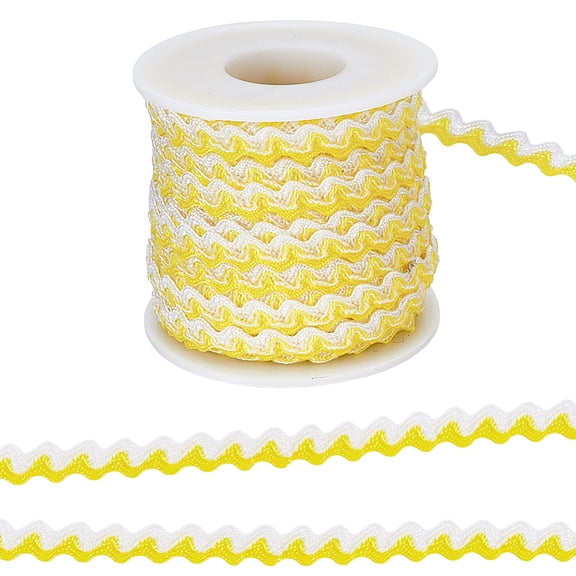Two Tone Polyester Wavy Fringe Trim Ribbon Wave Bending Lace Trim for Clothes Sewing and Art Craft Decoration Yellow 1/4 inch(8mm)