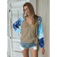thumbnail image 1 of Two Tone Printed Surplice Neck Waffle Knit Sweater for Women, 1 of 3