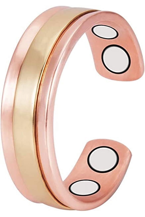 Two Tone Pure Copper Magnetic Rings for Women, Copper Cuff Rings, Adjustable Size, Fashion Copper Jewelry,Gift for Mom Wife