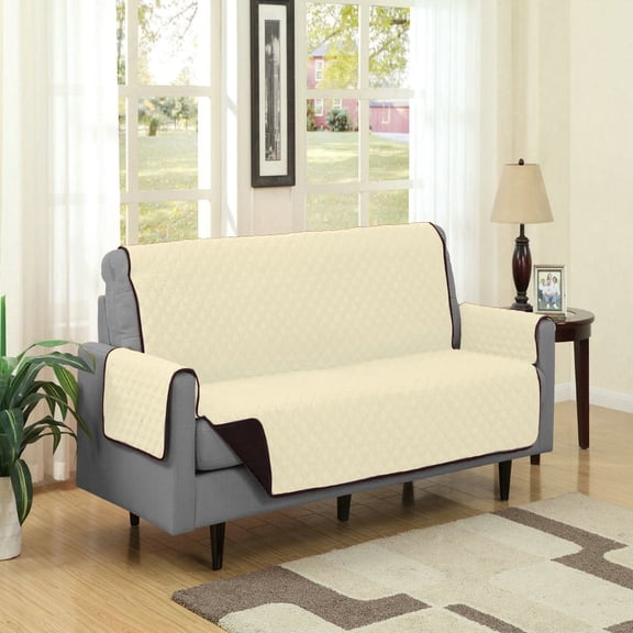 Two Tone Quilted Pet Furniture Protector Sofa With Strap 110 x 70.5 - Beige/Brown