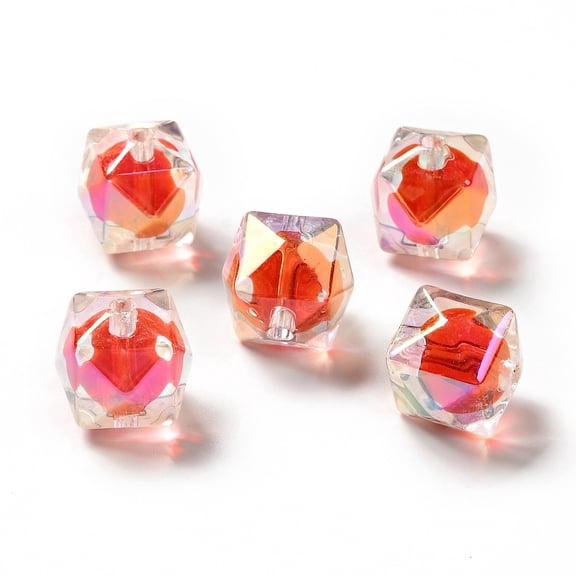 Two Tone Rainbow Iridescent Acrylic Beads Polygon Orange Red 15.5x16x16mm Hole: 2.7~2.8mm