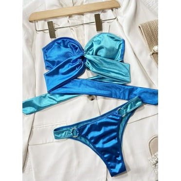 Two-Tone Ring Detail Tied Bikini Set