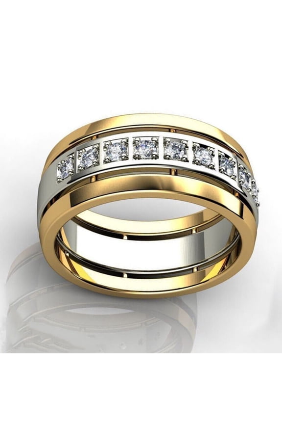 Two Tone Rings Fashion Women/Men Cubic Zircon Jewelry Sz 6-10